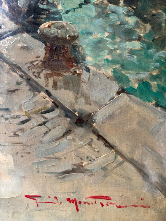 Oil Painting on Canvas of a Venetian Canal View by Guido Mantovani, Early Twentieth Century (photo 8 of 8)