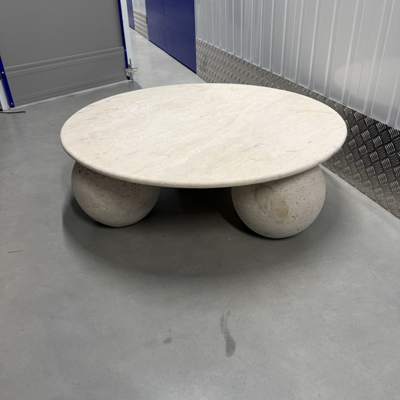 Image 1 of Beige travertine coffee table