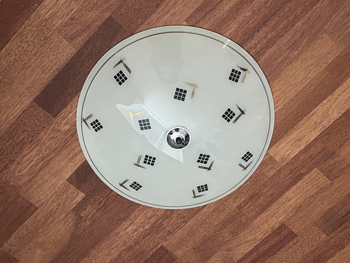 Retro Art Deco-Style Ceiling Lamp Frosted Glass Black and Gold