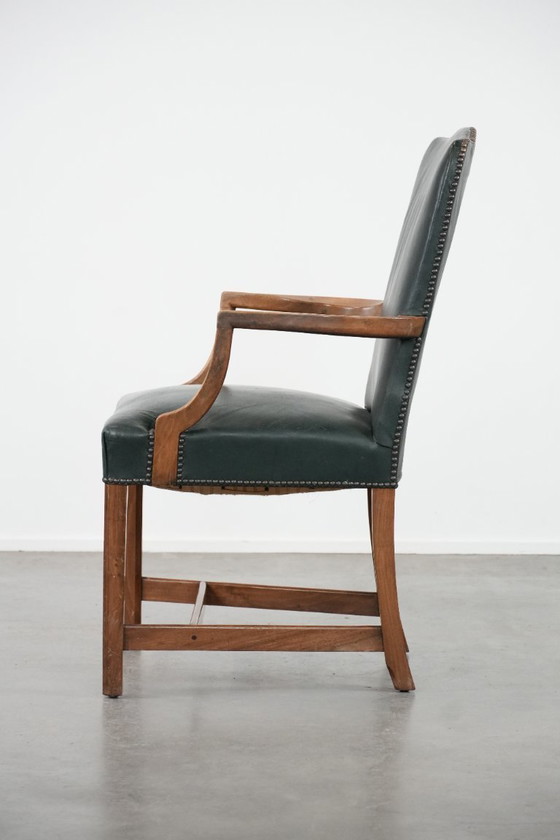Image 1 of Old English cowhide leather and wood Gainsborough occasional/desk chair