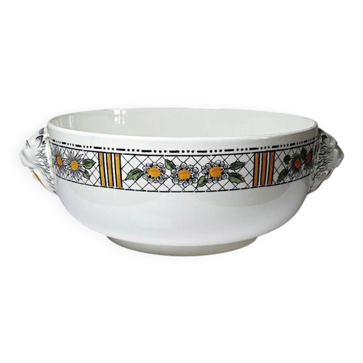 Large salad bowl HB Choisy-le-Roi polychrome ironstone "Elisabeth" early 20th century