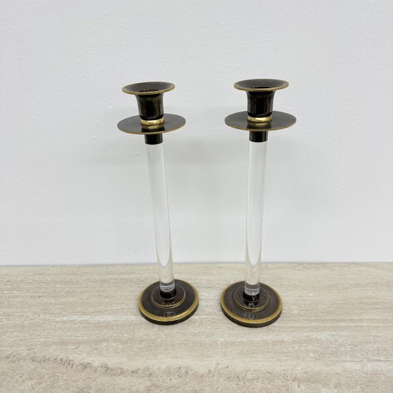 Image 1 of Set aus 2 Caravell-Kerzenständern aus Acrylglas, 1970er Jahre