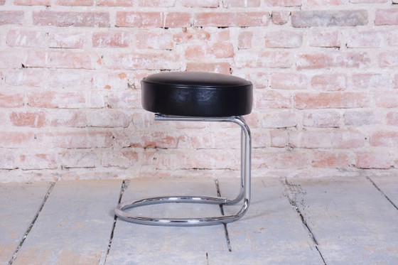 Sgabello Bauhaus restaurato, acciaio cromato, pelle, ceco, anni '50 – Sgabelli, Leather, Metal (photo 7 of 9)