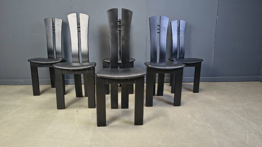 Postmoderne houten eetkamerstoelen, jaren 80 - set van 6