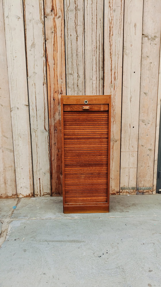 Image 1 of Vintage Industriële Oude Antieke Eikenhout Archiefkast Rolluikkasten