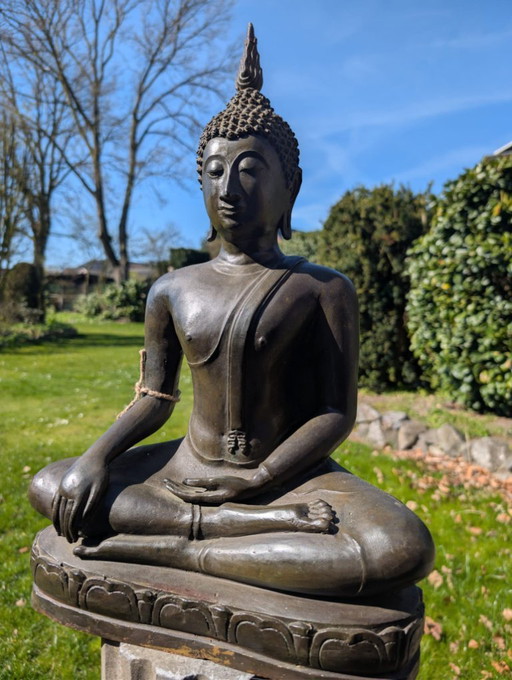 Antique Thai Buddha approx. 150 years old - Bronze with gold remains