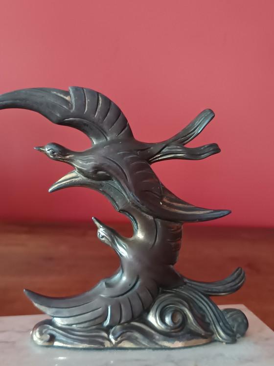 Pair of French Art Deco bookends with dynamic birds - 1930s. – Decorative Objects, Marble, Metal (photo 5 of 6)