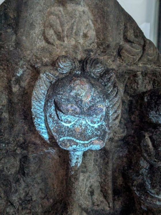 Image 1 of Large Himalayan limestone Buddha stele with naga and temple relief