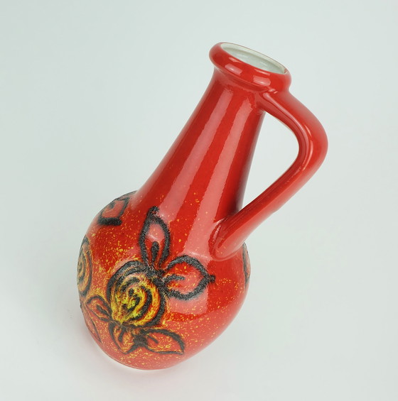 Image 1 of Bay Keramik 1960's 70's Vintage Vase Red Yellow Black Lava Pattern Model 67 30