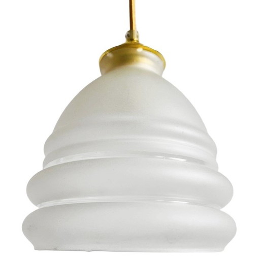 Vintage glass pendant lamp with matte and shiny rings