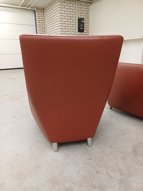 Image 1 of Leolux Dolcinea Sessel (2 Stück) Leder Senso 4100 Rust Alu poliert Stuhlbeine