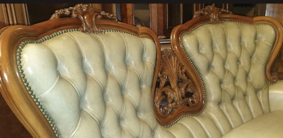 Baroque Biedermeier Leather Sofa – 2 seaters, Wood (photo 5 of 6)