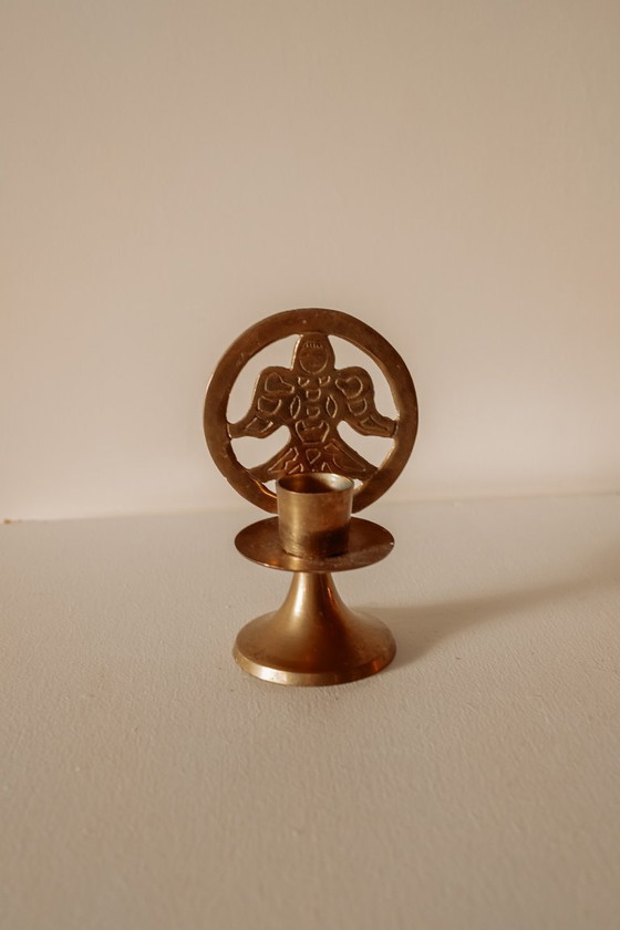 Image 1 of Vintage brass candlestick with angel