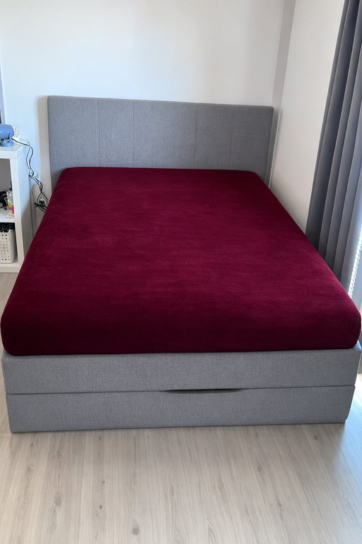 Boxspringbett 140×200 cm mit Bettkasten - Grau - Fast wie neu