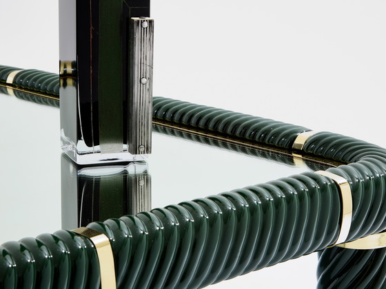 Image 1 of Mesa de centro Tommaso Barbi de cerámica verde oliva y latón, década de 1970