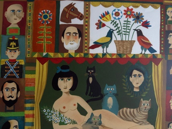 Image 1 of Litografía de Jacques Margerin "Escena de un teatro con gatos"