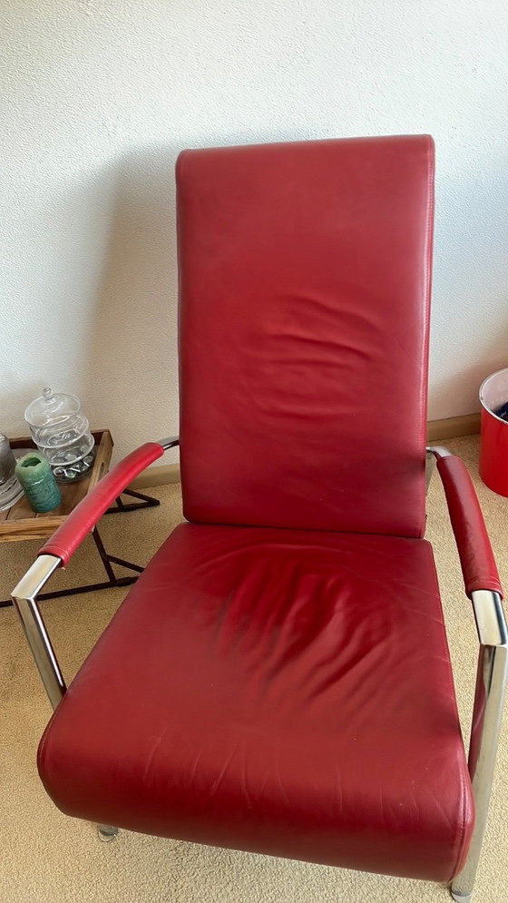 Harvink Club Design Armchair, Leather, Chrome, Red, Modern (photo 5 of 5)
