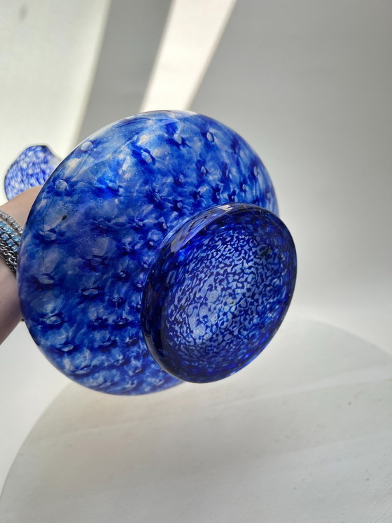 Image 1 of Vaso da fiori vintage in vetro da studio, 35 cm, blu cobalto, stile Murano.