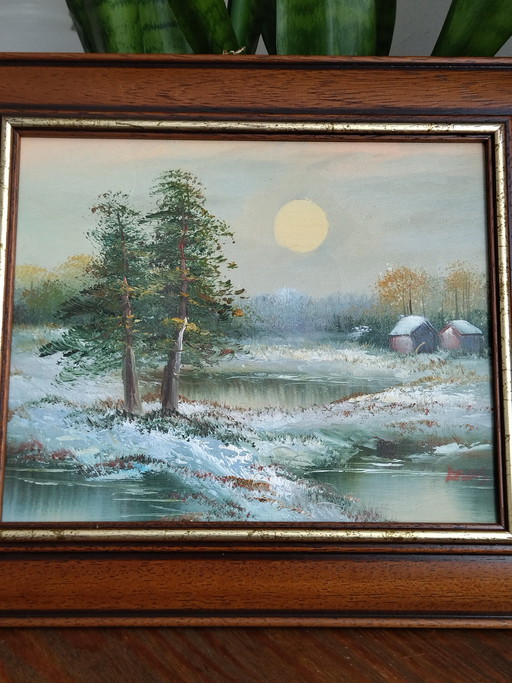 Vintage oil painting on canvas, landscape study