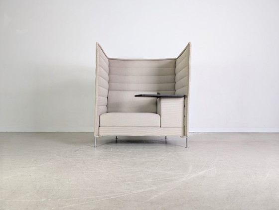 Image 1 of 3x Originele Vitra Alcove fauteuil met hoge rugleuning, grijsbeige, kantoorbank