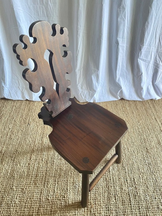 Image 1 of Vintage Brutalist Carved Tripod Stool