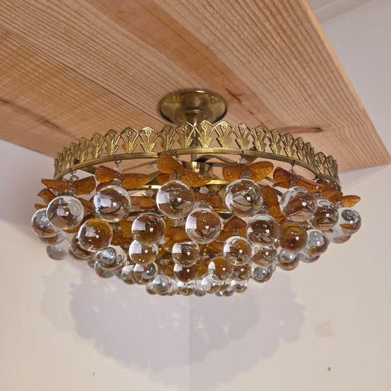 Plafonnier italien Murano, 1950, Lustre vintage, Verre, Laiton, Multicolore, Mid Century Modern (photo 3 sur 21)
