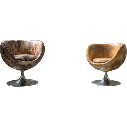 Paar Vintage-Drehsessel aus Leder, Italien 2000