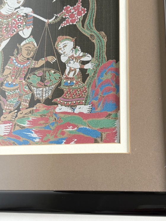 Image 1 of Prachtige traditionele Thaise zijdeschildering – ingelijste volkskunst

