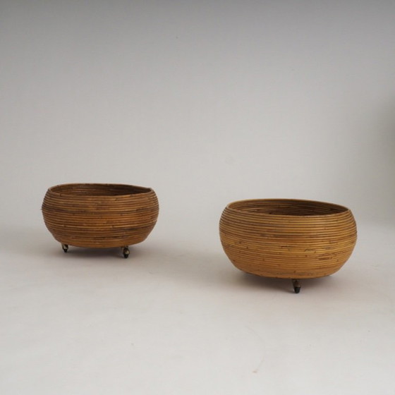 Pair of Italian Mid-Century Pencil-Reed Rattan Planters Attributed to Vivai Del Sud – Plant pot (photo 5 of 23)