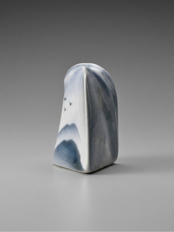 Image 1 of Virebent porcelain vase – blue landscape design – designer bud vase – made in France – 13 cm