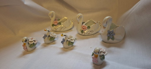 Vintage Porzellan Schwäne – decoratieve objecten, Porcelain