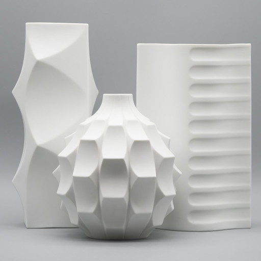 Archais Heinrich Fuchs Op Art Retro Hutschenreuther Biskuit Porzellan Vase Trio