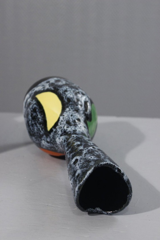 Image 1 of Luc Vallauris Saftservice Karaffe + 5 Becher Emaille Lava Frankreich 1950s