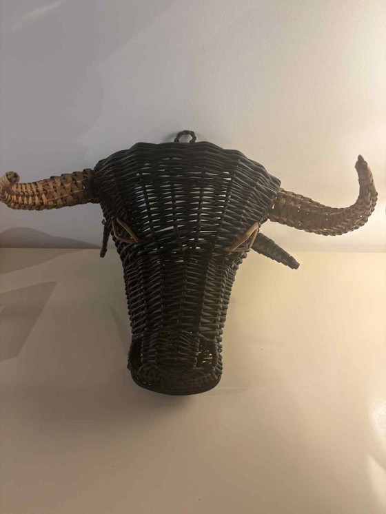 Image 1 of Vintage Wicker Bull’s Head Sculpture Wall art Wicker Collector 1950s France Picasso collection black toro