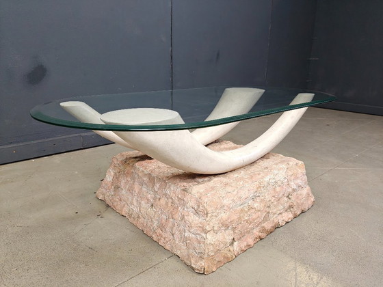 Image 1 of Vintage fauxc slagtand salontafel, jaren '80