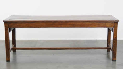 Antique French dining table made of fruit tree wood from the 18th century with 2 drawers