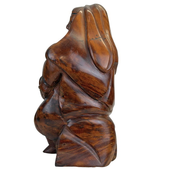 Expressive Hand-Carved Madonna and Child in Heavy Tropical Hardwood – Sculpture (photo 7 of 10)