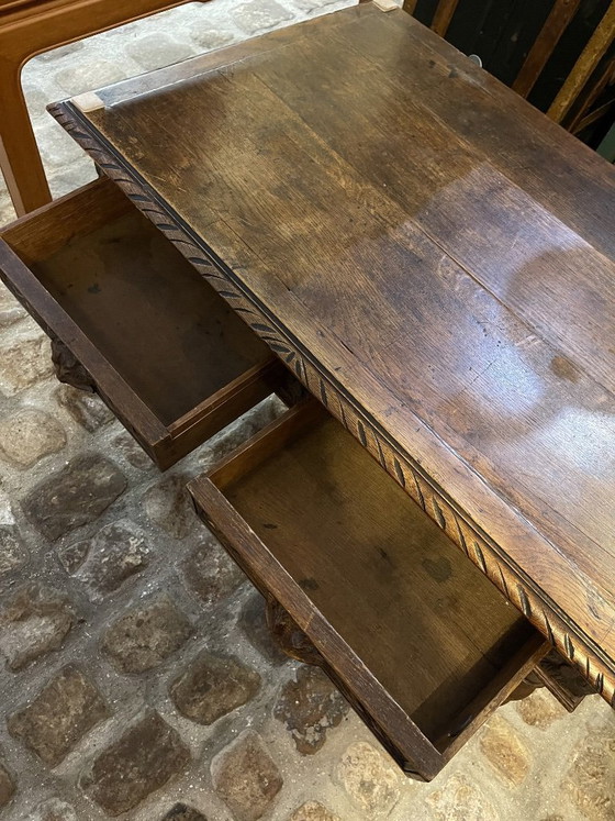 Image 1 of Tafel/bureau in Henri II-stijl van massief eikenhout