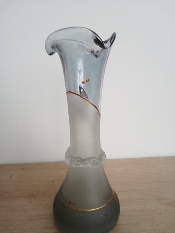 Image 1 of Trovato unico Geea Romania vaso di vetro bella brocant giocoso blu chiaro satinato