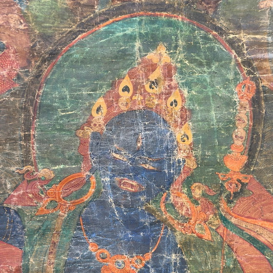 Thangka tibetano monumentale della stirpe Sakya con Hevajra – Tradizione Ngor antica, seconda metà del XV (photo 3 of 11)