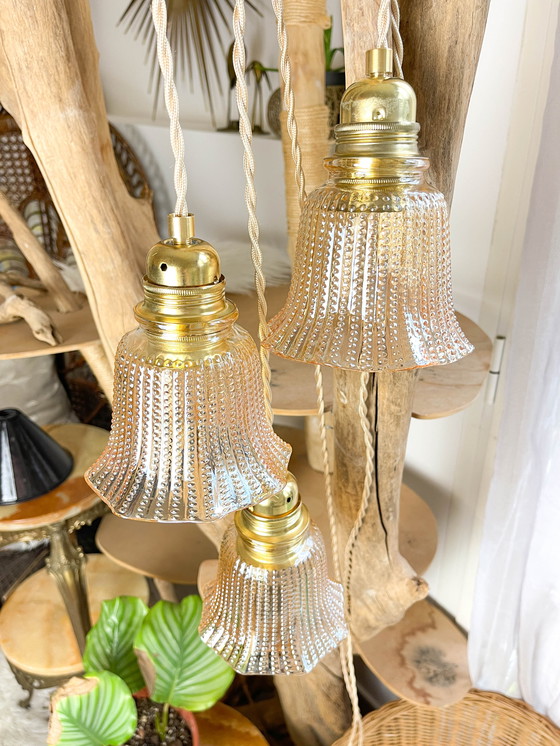 Image 1 of Vintage Iridescent Glass Tulip Lantern Customizable