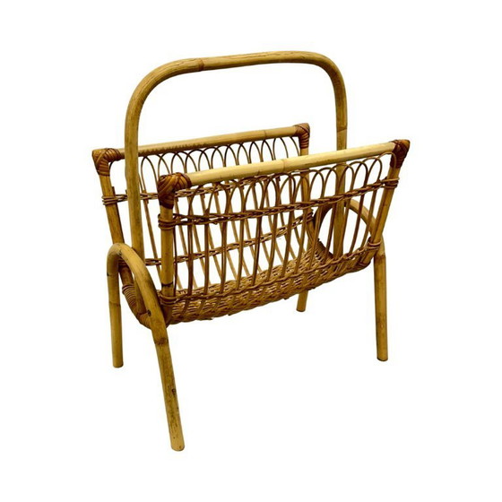 Image 1 of Vintage Wicker Newspaper Rack, Boho/PRL, Franco Albini Style, Italy 1970s