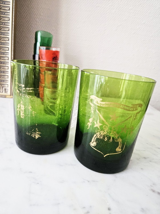 Image 1 of Heleboel 22 Vintage Bistro Collection Shot, Digestif, Arquebusiers Reims Amber Groen Rood