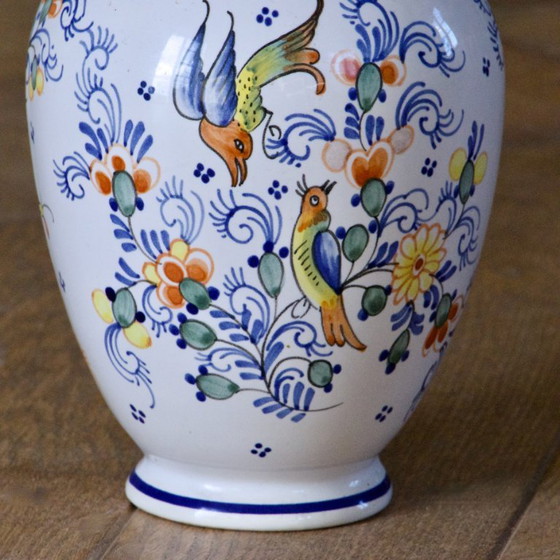 Image 1 of Large covered vase in hand-painted Moustiers earthenware