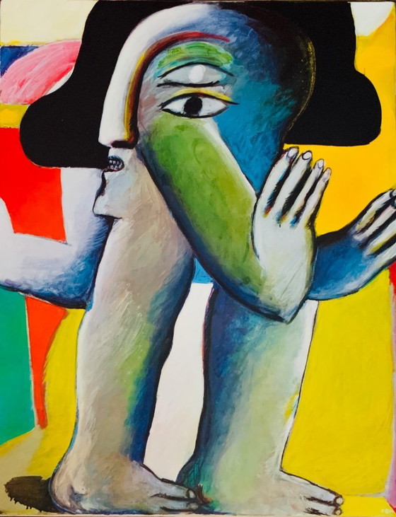 Image 1 of Horst Antes: "Zweiäugige Figur, 1965". Seltener Kunstdruck, antiquarischer Lichtdruck in ausgezeichnetem Zustand.