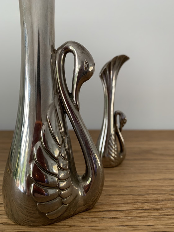 Image 1 of Jarrones de cisne plateados estilo art déco francés