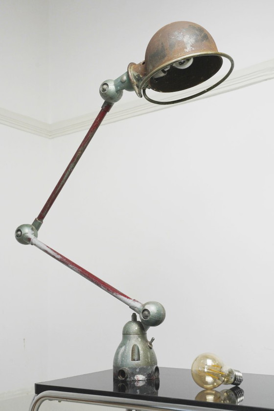 Image 1 of Vintage 1950s Jieldé Lamp Standard Industrial Wall Light, Two-Arm Early Model Riveted Label, French Factory Workshop Patina, 195