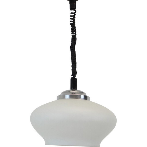 Mid-century adjustable glass and metal pendant lamp, Czechoslovakia 1970s