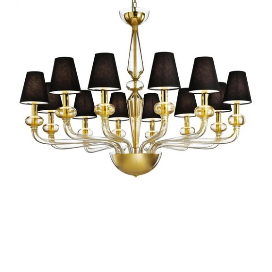 Image 1 of Minimalist Modern Linear Murano Glass Chandelier with Gold Leaf Accents