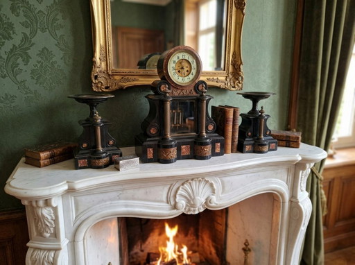 Espléndido tríptico de repisa de chimenea estilo Napoleón III (segunda mitad del siglo XIX)